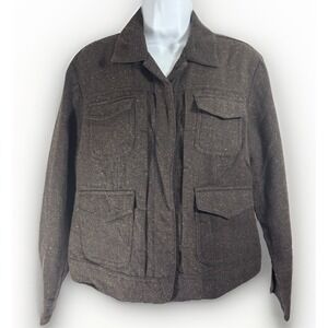 BonWorth Brown Wool Blend Utility Jacket Shacket Field Coat Pockets PM